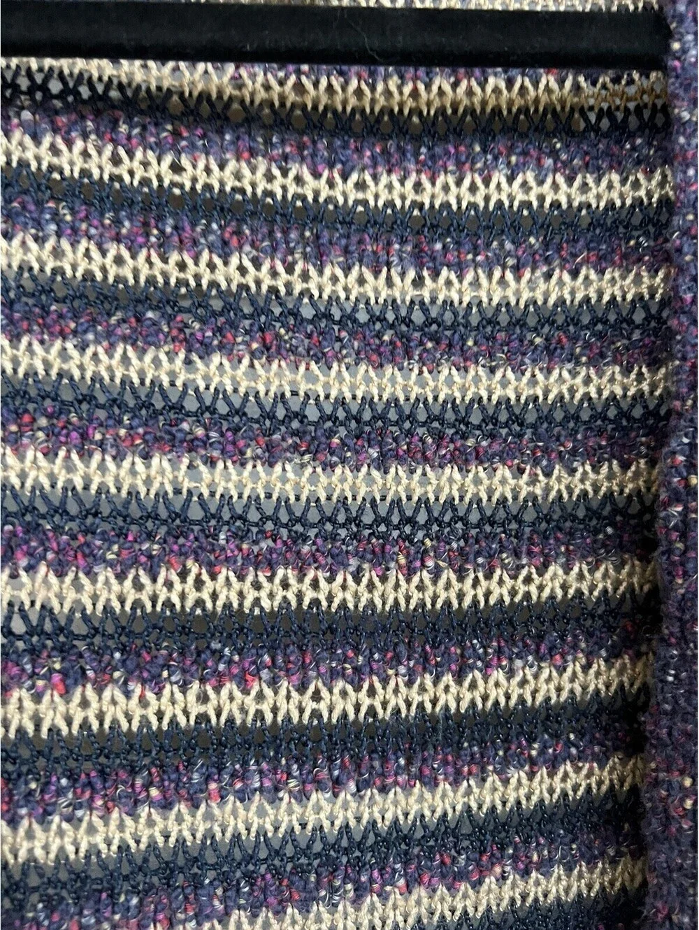 Lucky Brand Striped Pockets Long Cardigan Sweater  Purple Cream Size M.